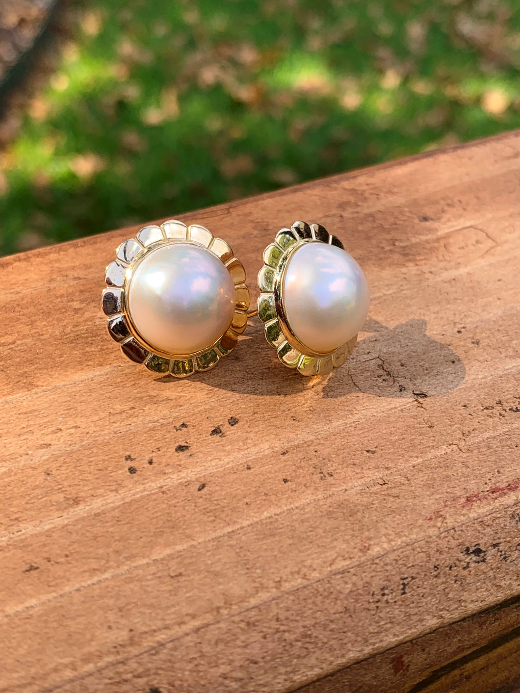 14K Yellow Gold Mabe Pearl Earrings