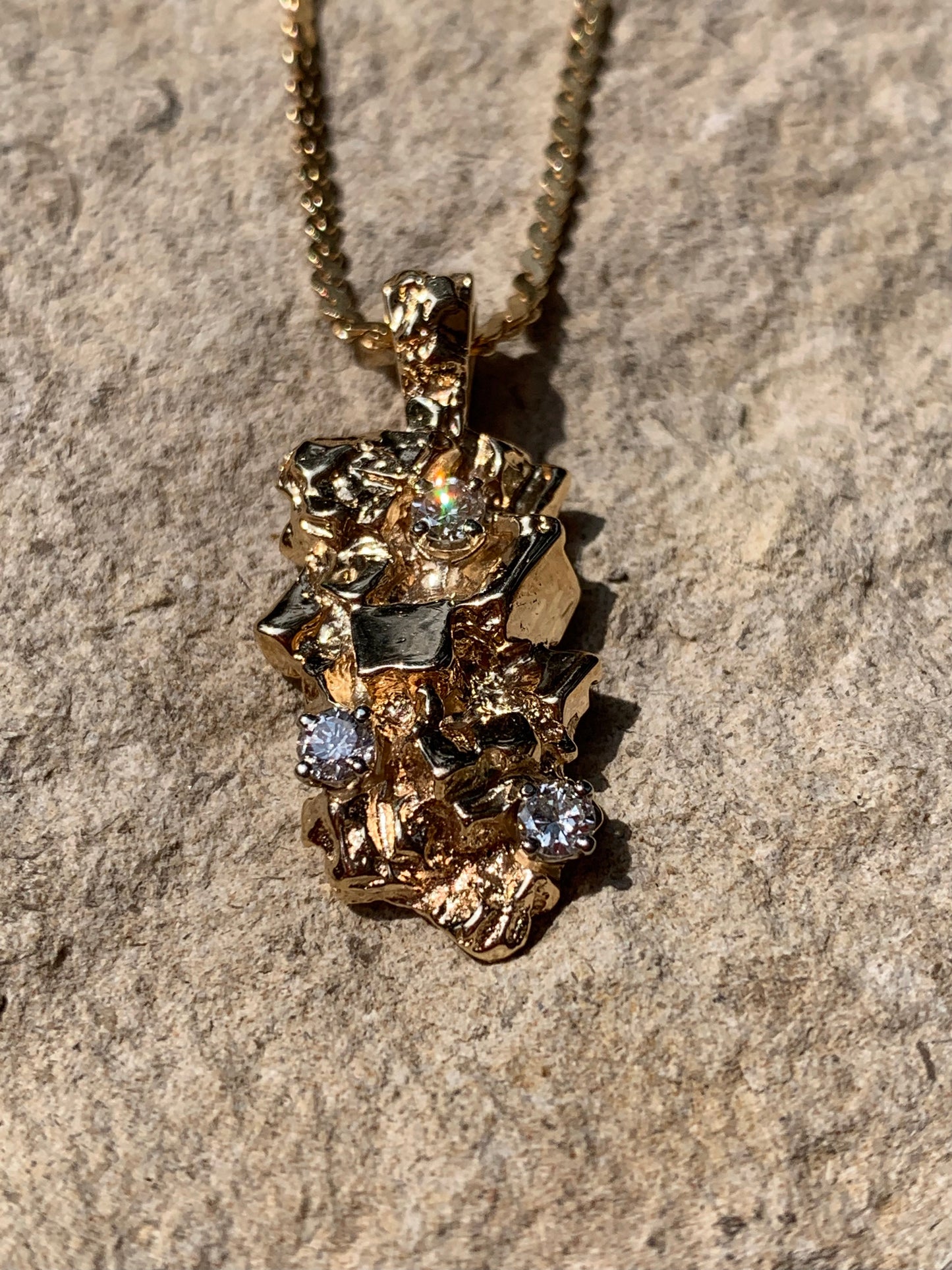 14K Yellow Gold Diamond Nugget Necklace