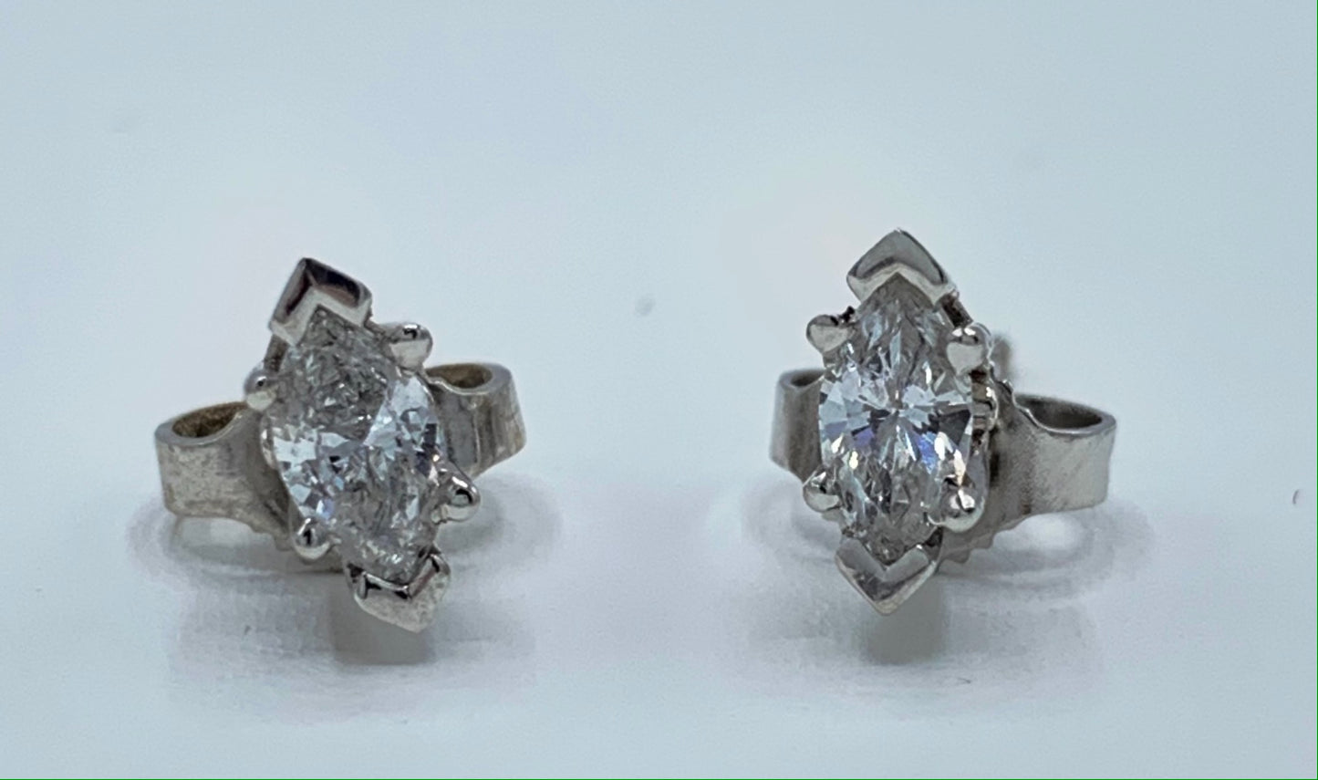 14K White Gold Marquise Diamond Earrings