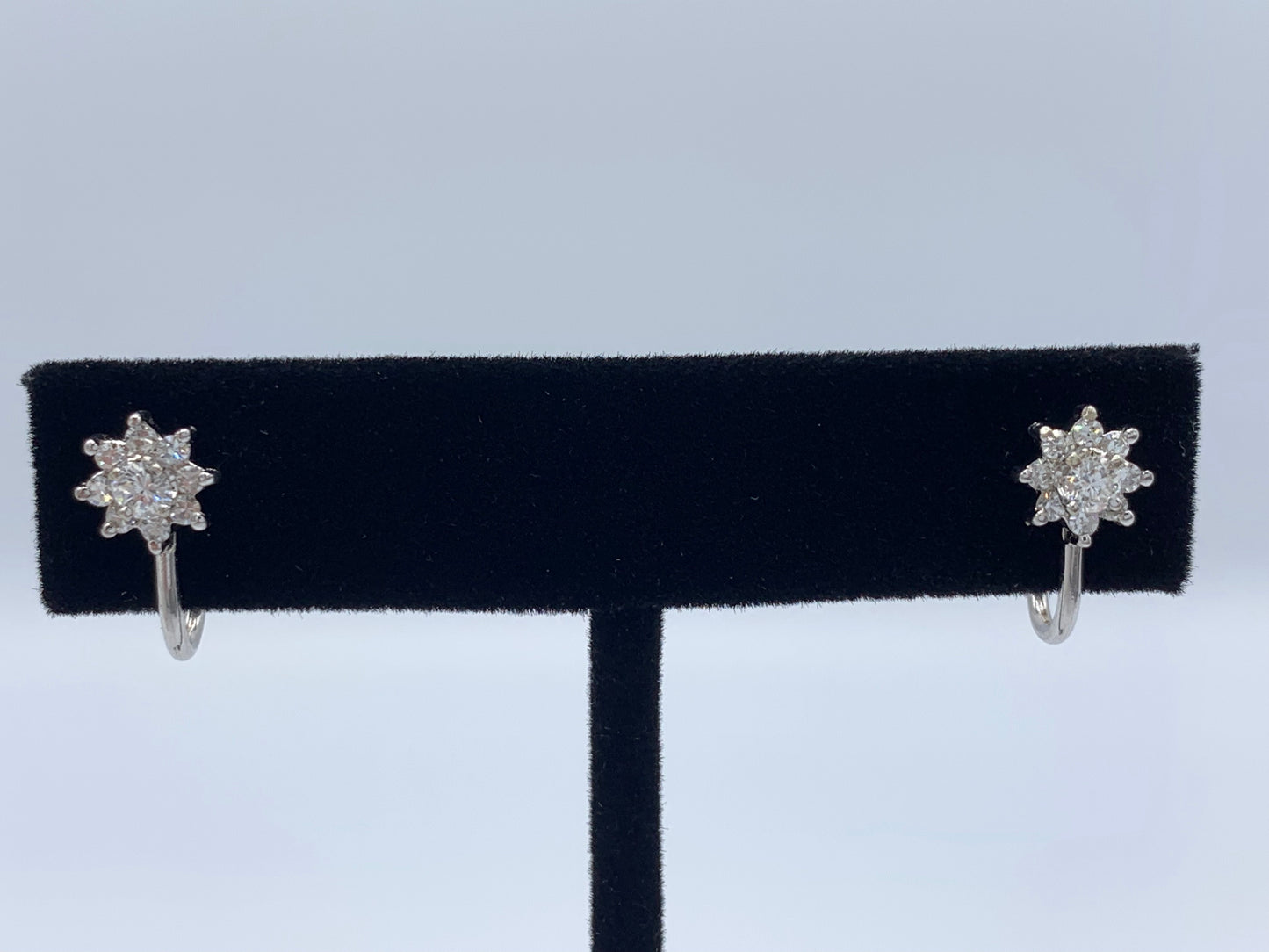 14K White Gold Non-Pierced .50 TCW Diamond Cluster Earrings