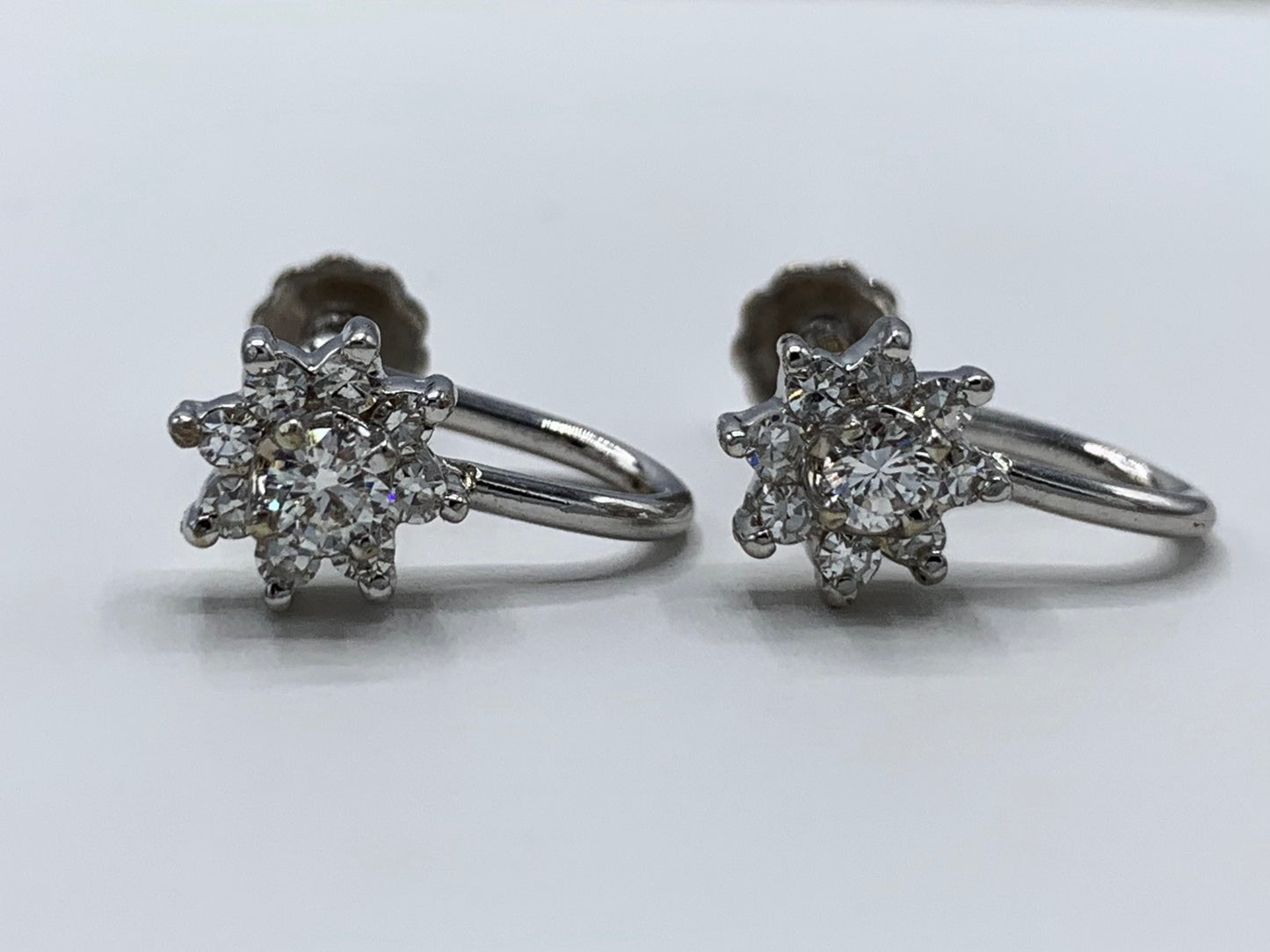 14K White Gold Non-Pierced .50 TCW Diamond Cluster Earrings