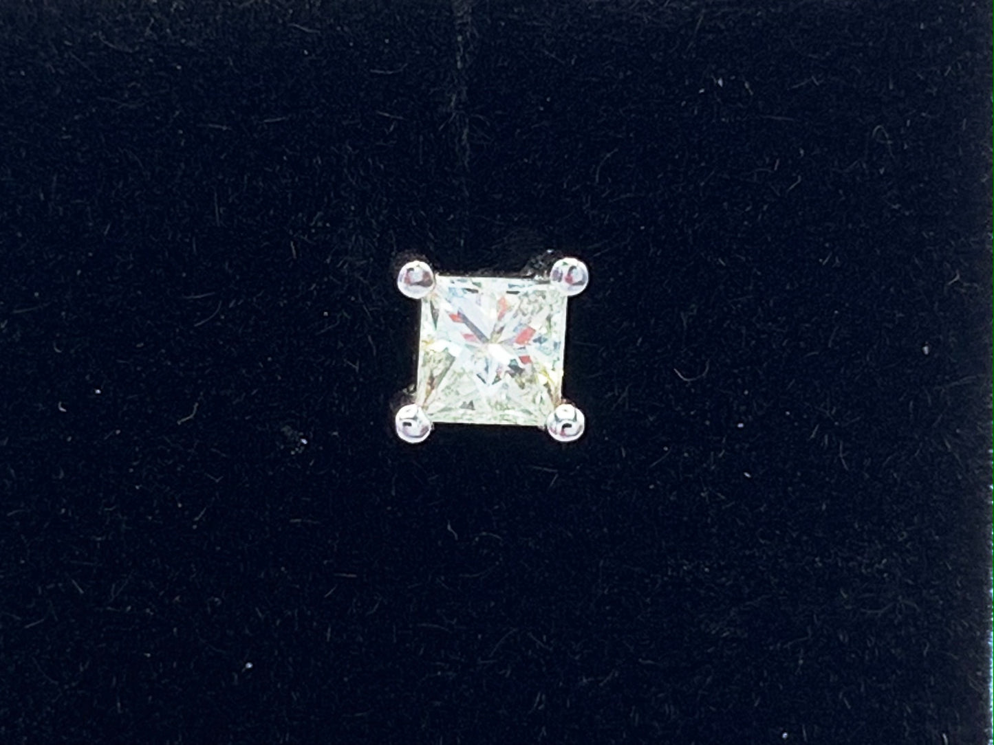 14K White Gold Princess Diamond Stud Earrings