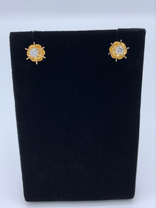 14K Yellow Gold .27 TCW Diamond Double Buttercup Earrings