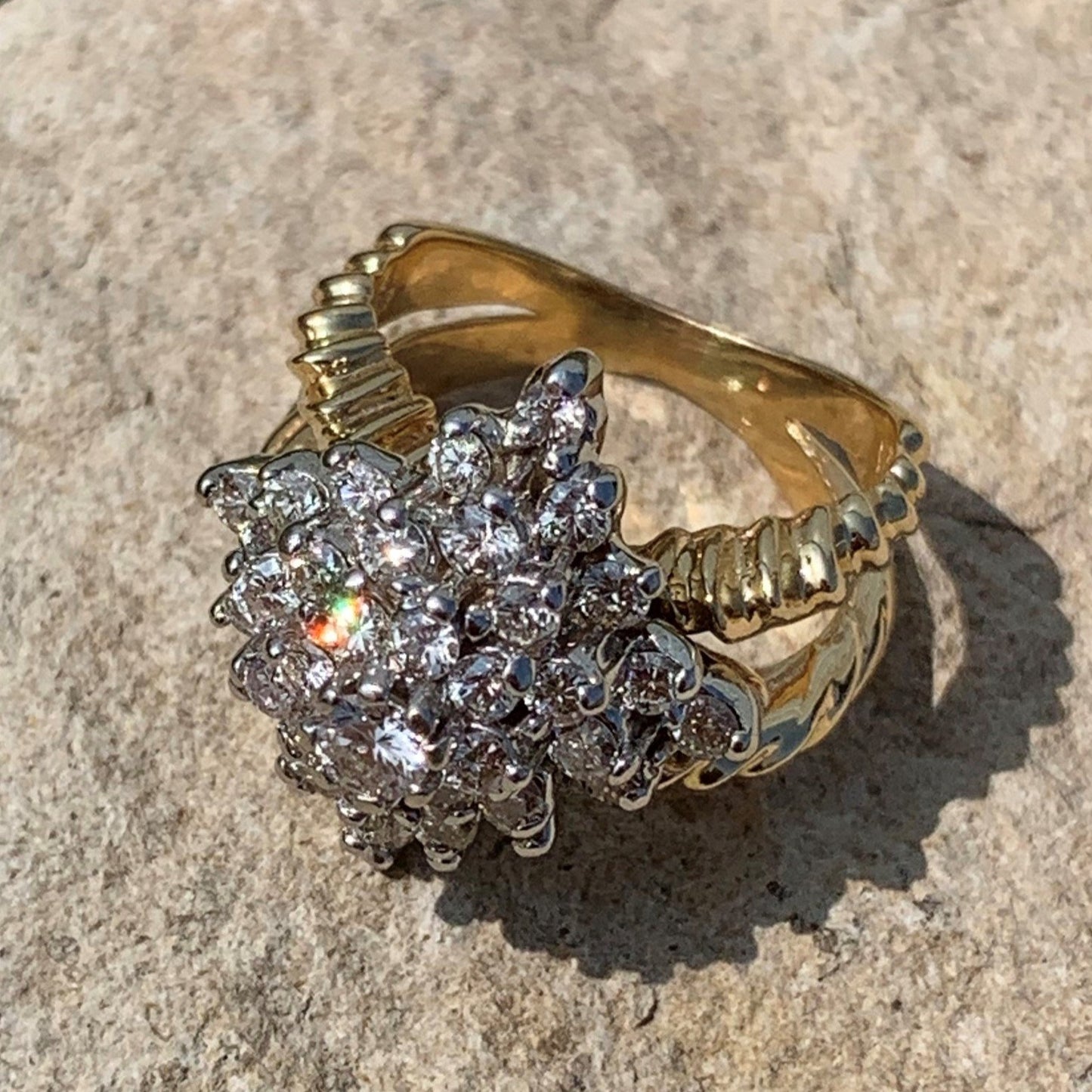 Estate 14K Yellow Gold 2 carat Diamond Cluster Ring