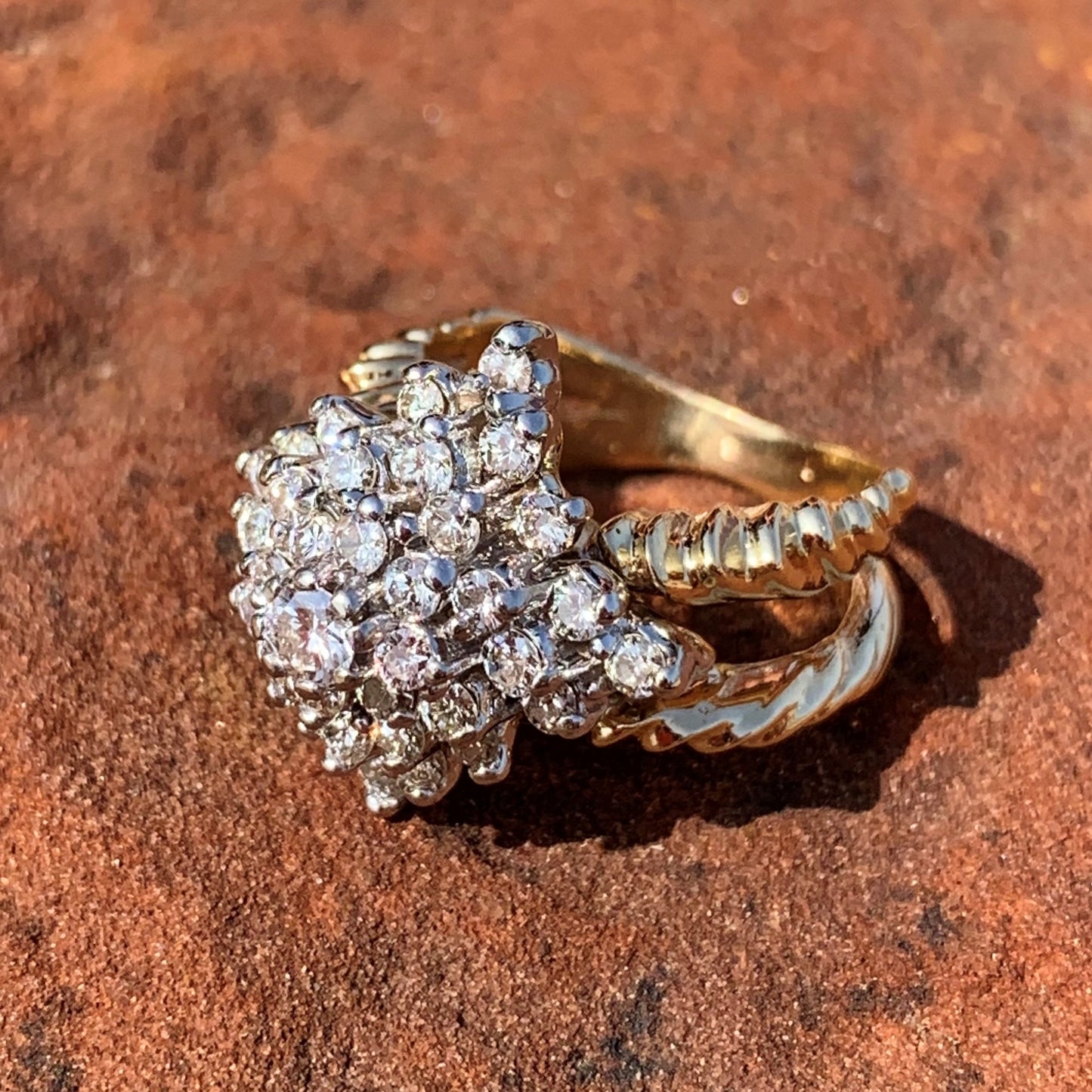 Estate 14K Yellow Gold 2 carat Diamond Cluster Ring