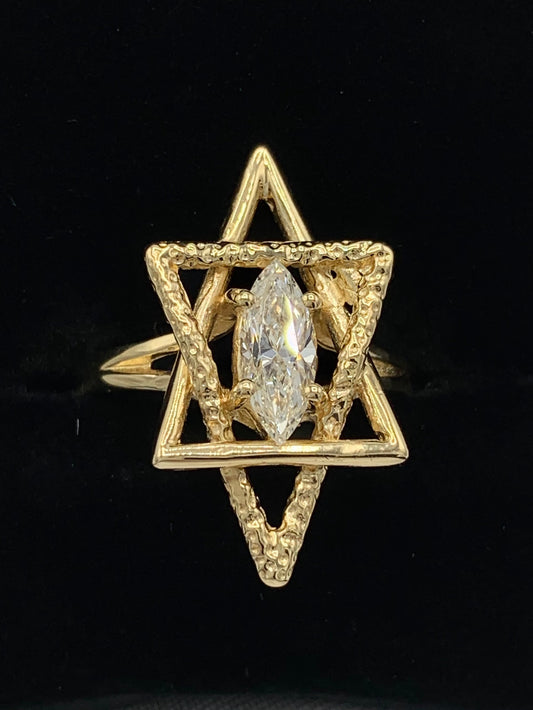 14K Yellow Gold Star of David Marquise Diamond Ring