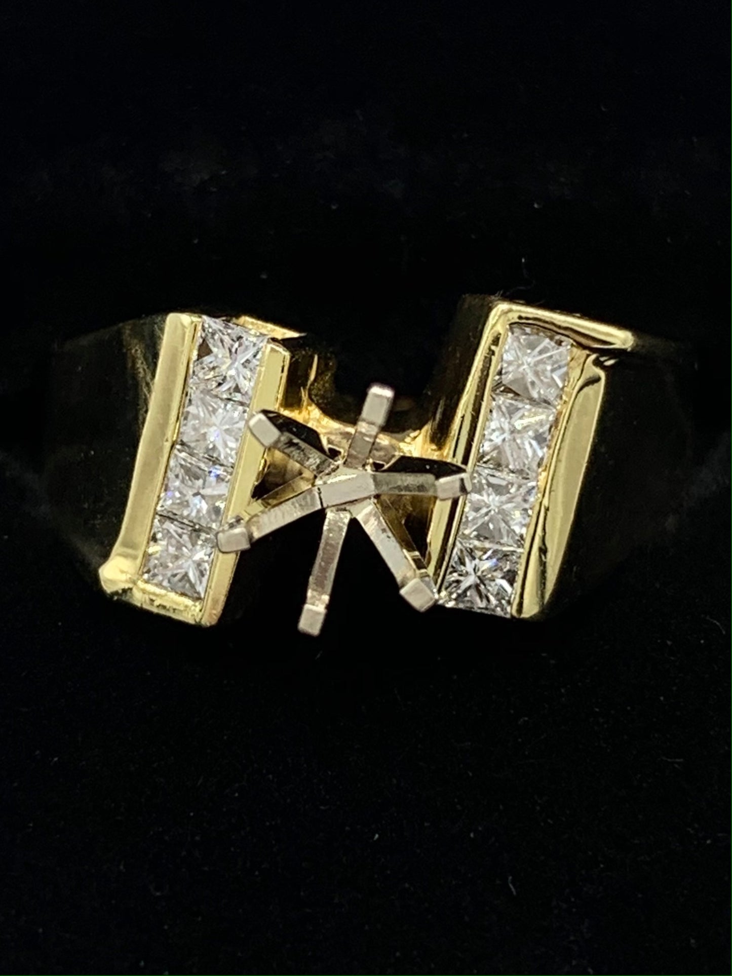 14K Yellow Gold .33TCW Princess Cut Diamond Semi-Mount Engagement Ring