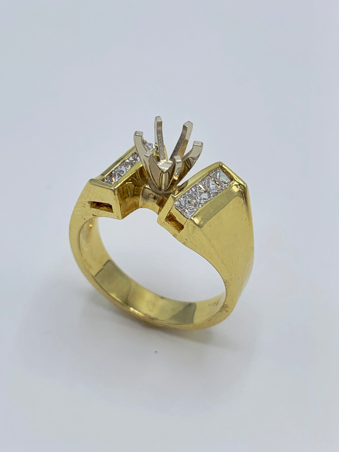 14K Yellow Gold .33TCW Princess Cut Diamond Semi-Mount Engagement Ring