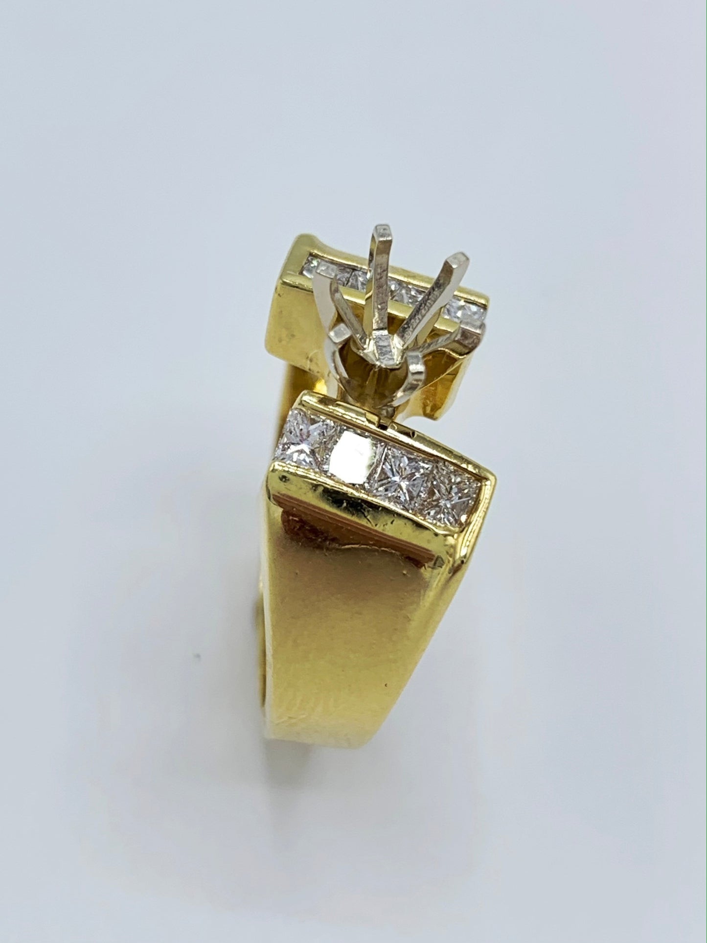 14K Yellow Gold .33TCW Princess Cut Diamond Semi-Mount Engagement Ring