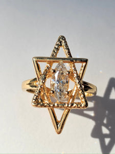 14K Yellow Gold Star of David Marquise Diamond Ring