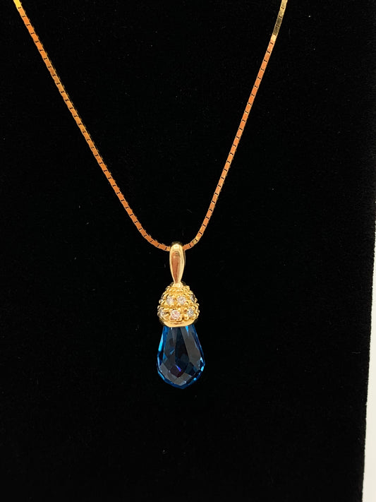 14K Yellow Gold Blue Topaz and Diamond Necklace