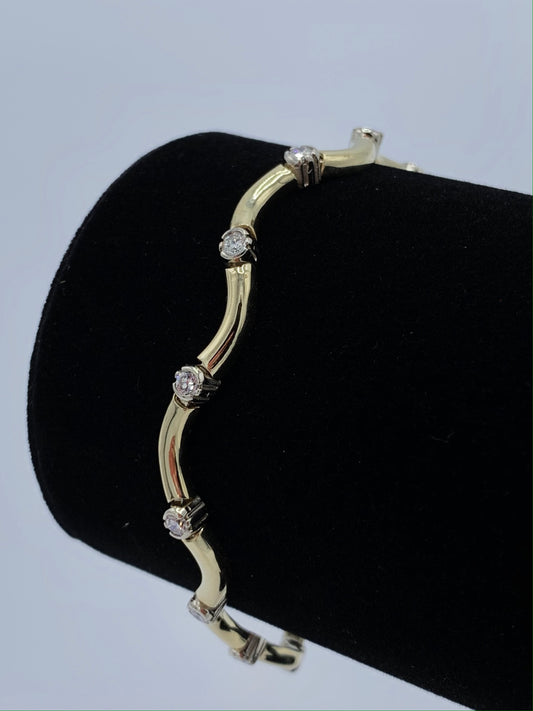 14K Yellow and White Gold Two Tone Diamond Bracelet