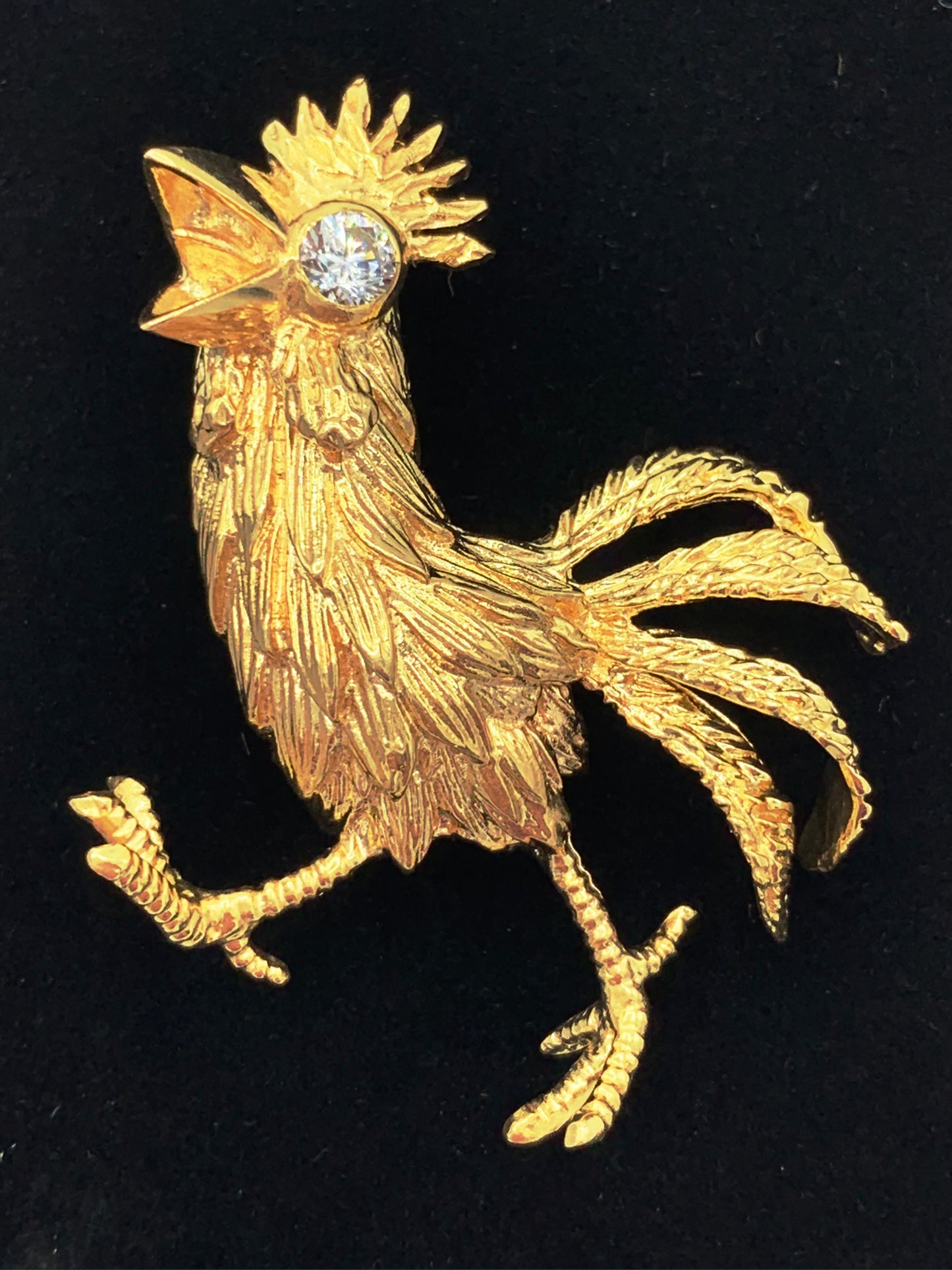 Estate 14K Yellow Gold Diamond Rooster Pin