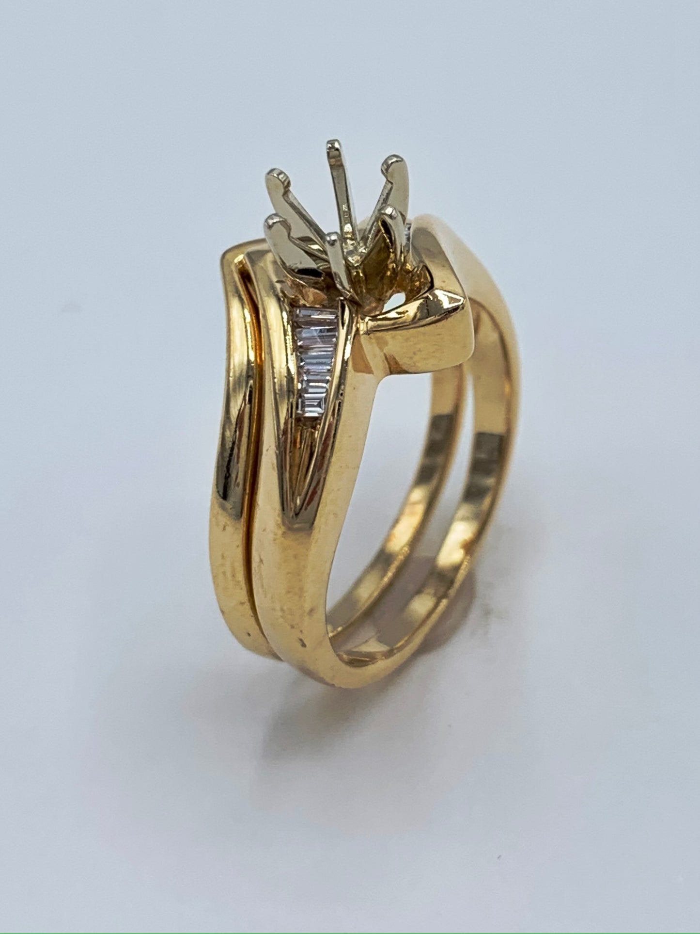 14K Yellow Gold Baguette Diamond Semi-Mount Weddings Set