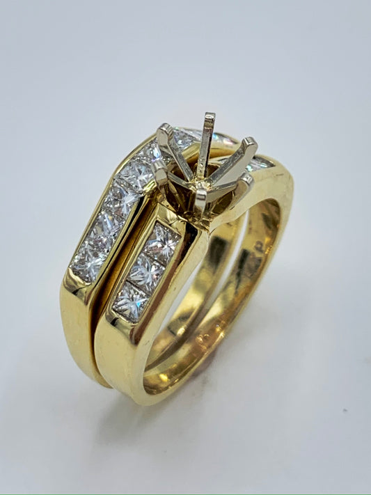 1.50 Carat Princess Cut Diamond Semi-Mount Wedding Set in 14K Yellow Gold