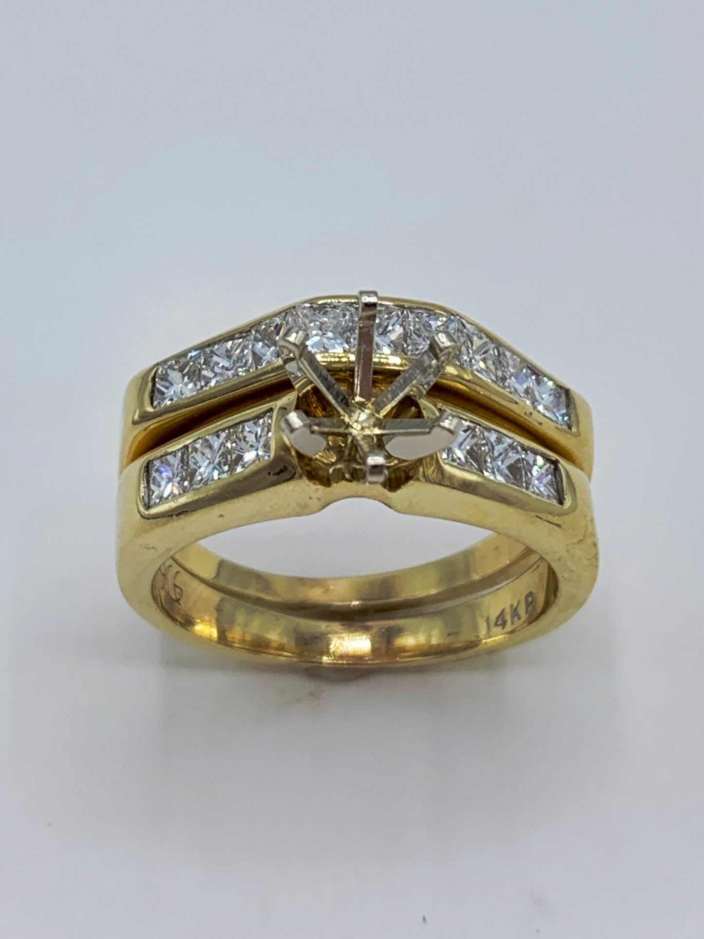 1.50 Carat Princess Cut Diamond Semi-Mount Wedding Set in 14K Yellow Gold