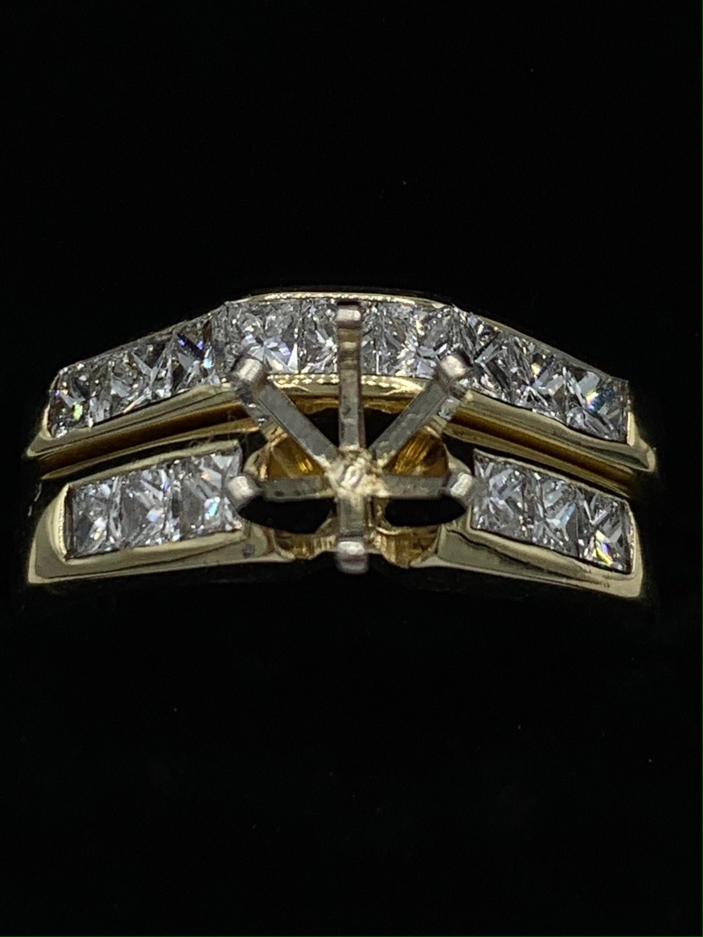 1.50 Carat Princess Cut Diamond Semi-Mount Wedding Set in 14K Yellow Gold