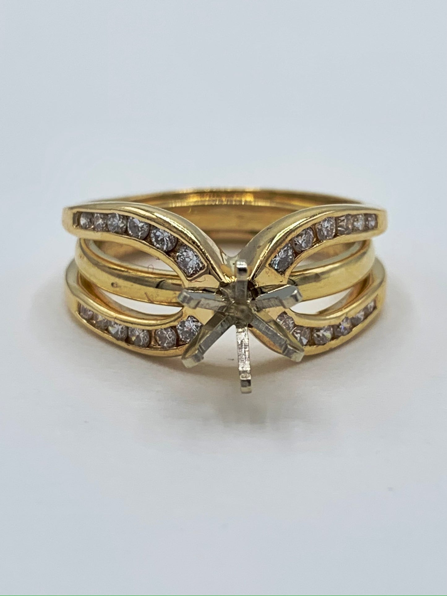 Estate 14K Yellow Gold Three Band Diamond Semi-Mount Wedding Set