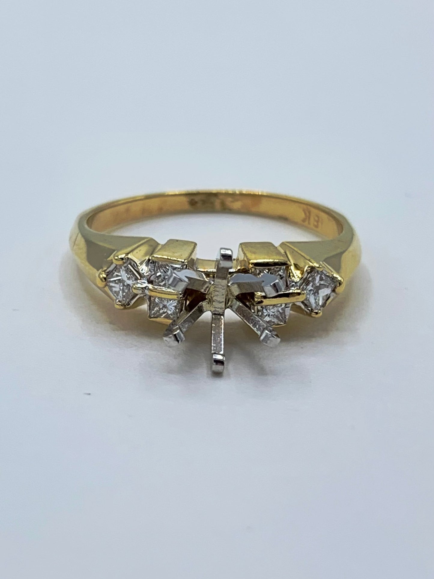 18K Yellow Gold Princess Cut Diamond Three Piece Semi-Mount Wedding Set