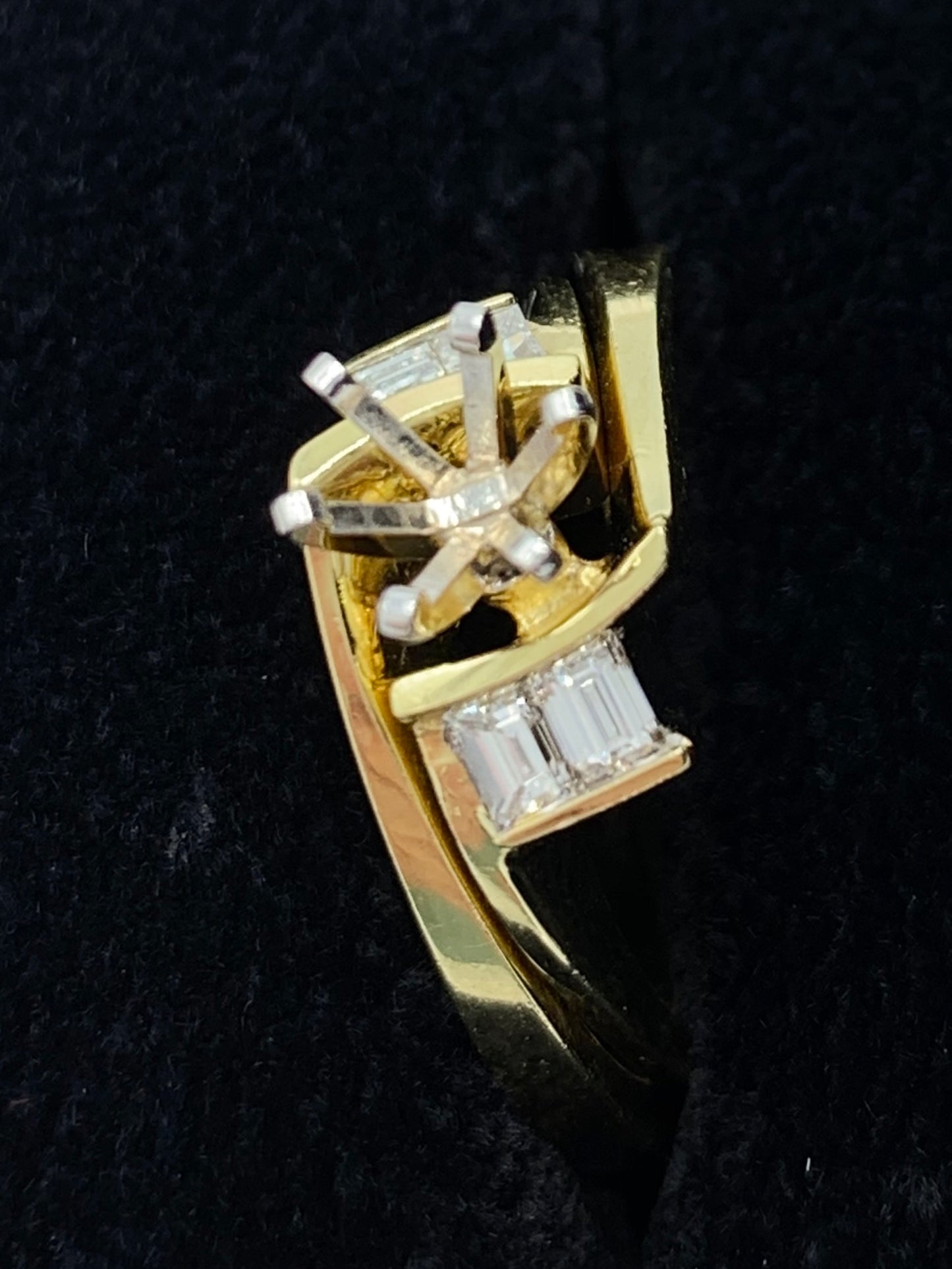 18K Yellow Gold .25 TCW Baguette Diamond Semi-Mount Wedding Set