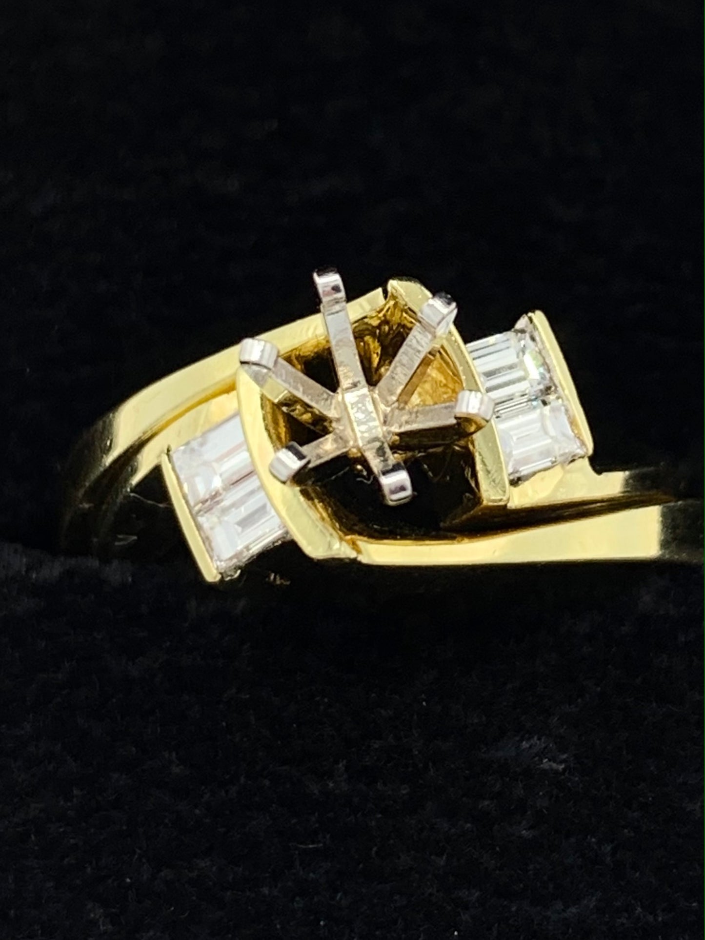 18K Yellow Gold .25 TCW Baguette Diamond Semi-Mount Wedding Set