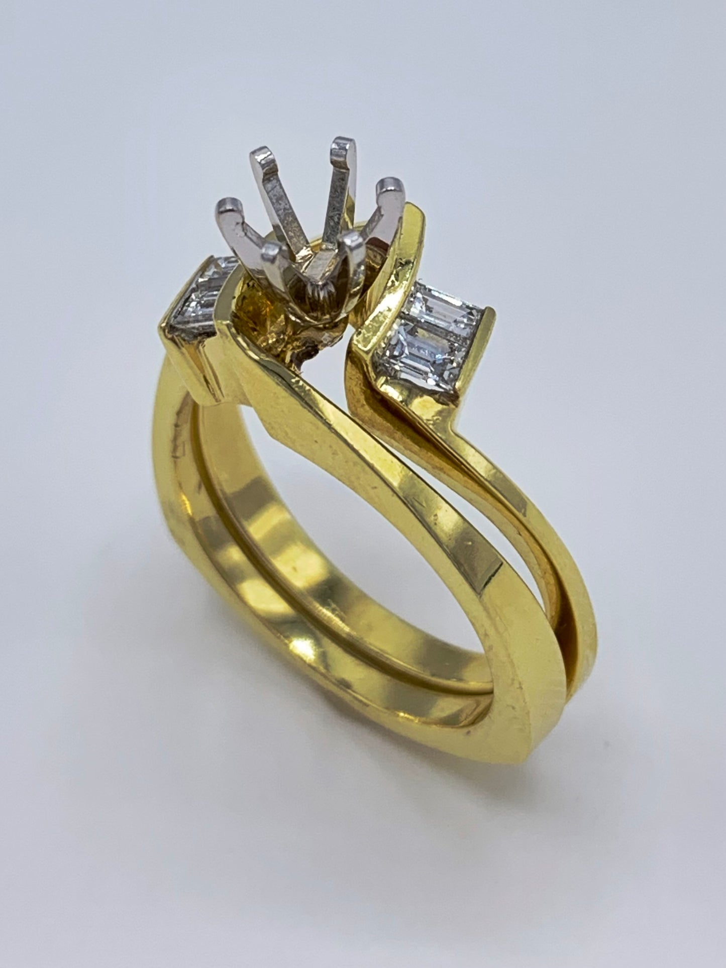 18K Yellow Gold .25 TCW Baguette Diamond Semi-Mount Wedding Set