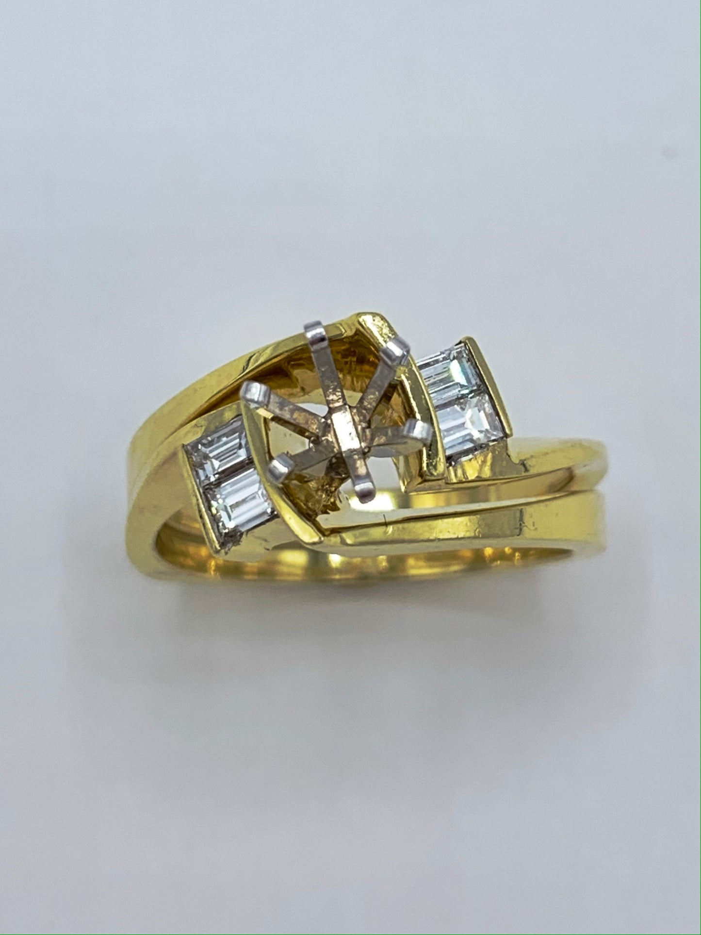 18K Yellow Gold .25 TCW Baguette Diamond Semi-Mount Wedding Set