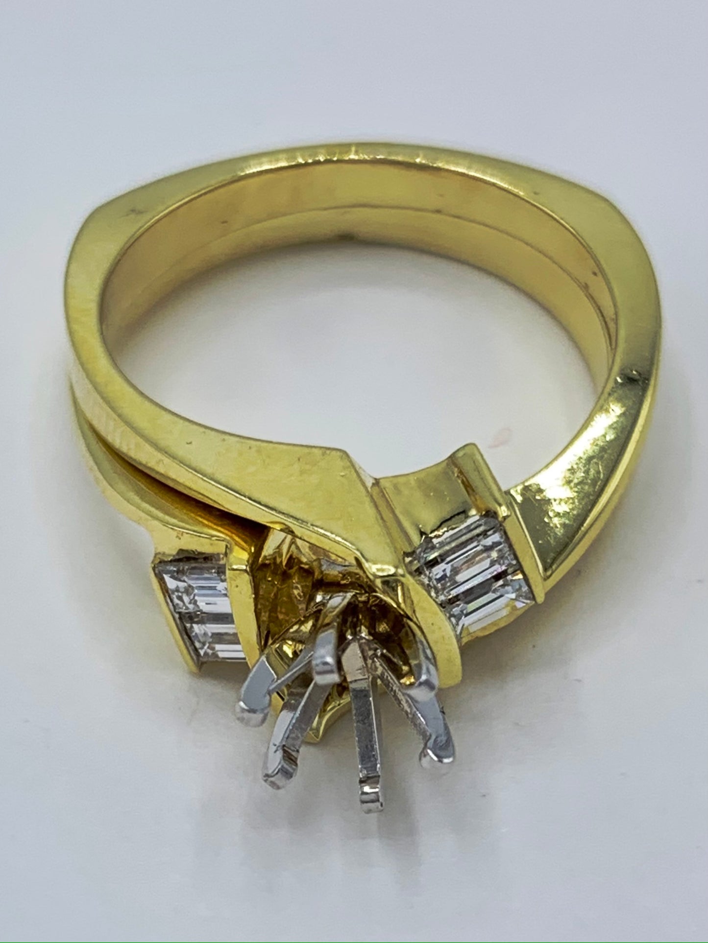 18K Yellow Gold .25 TCW Baguette Diamond Semi-Mount Wedding Set