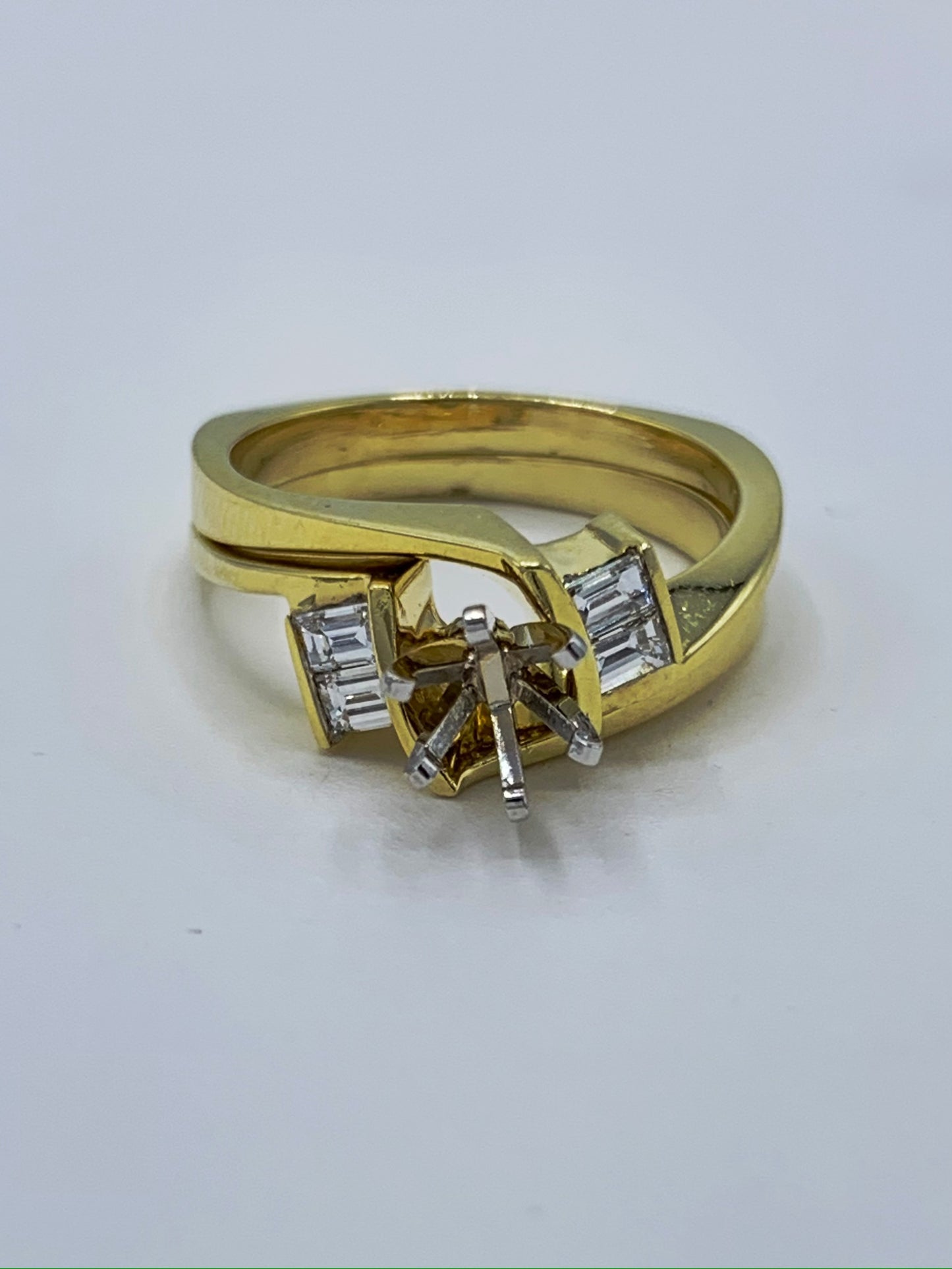 18K Yellow Gold .25 TCW Baguette Diamond Semi-Mount Wedding Set