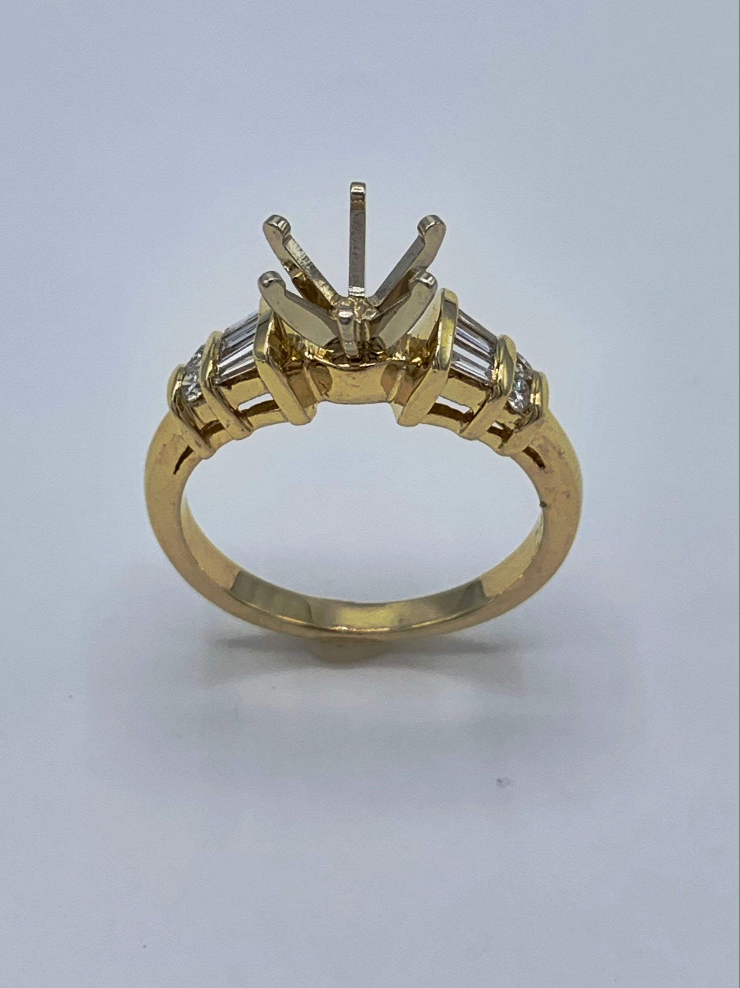 14K Yellow Gold .40 TCW Baguette and Round Diamond Semi-Mount Engagement Ring