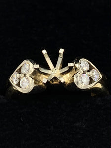 14K Yellow Gold Diamond Heart Shaped Semi-Mount Engagement Ring