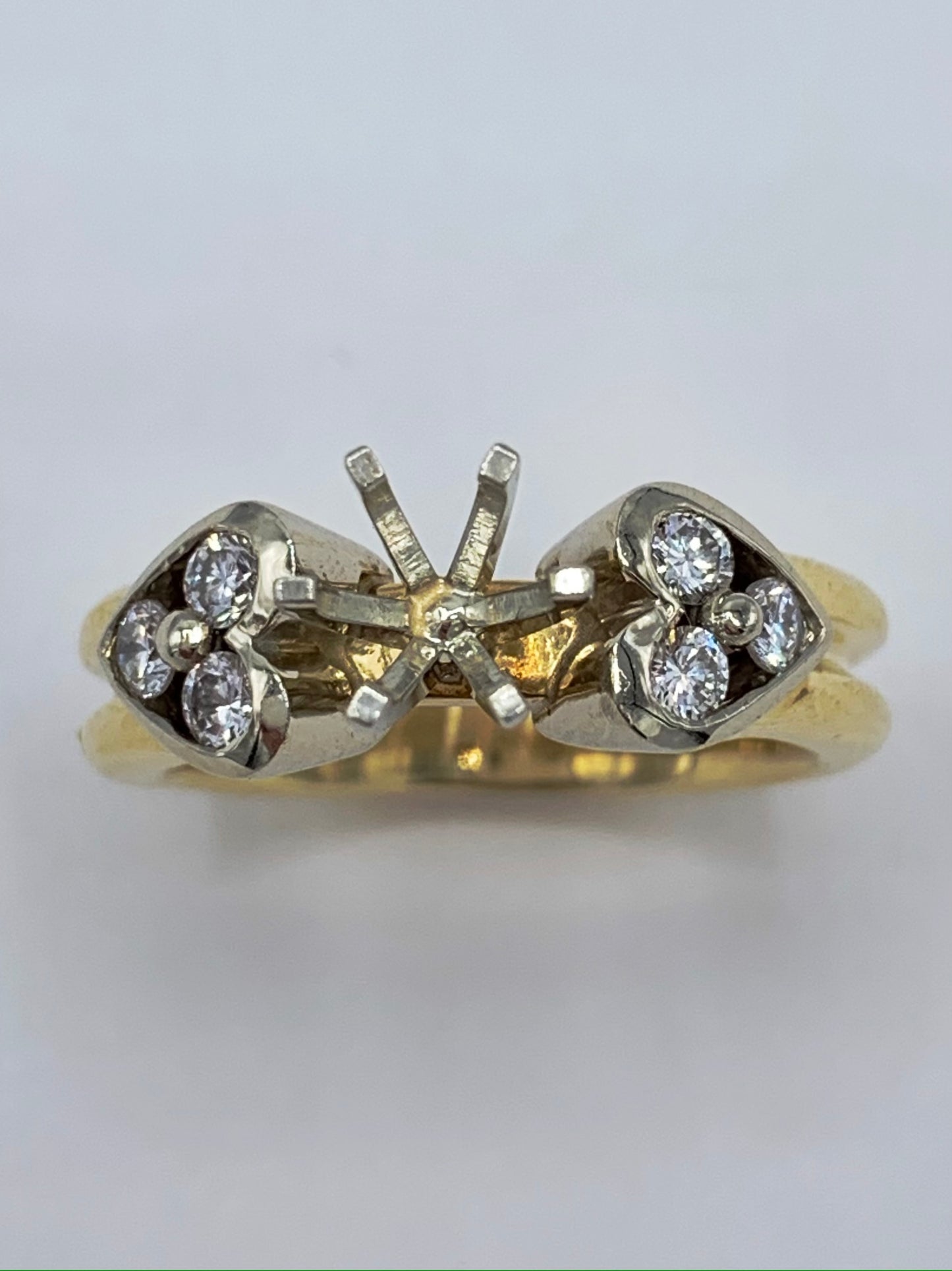 14K Yellow Gold Diamond Heart Shaped Semi-Mount Engagement Ring