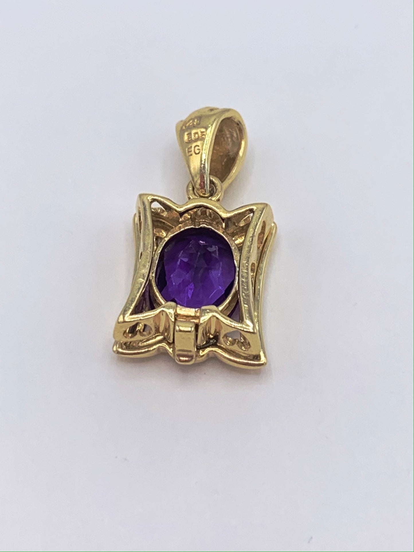 14K Yellow Gold Shadow Box Pendant with Checkboard Cut Genuine Amethyst