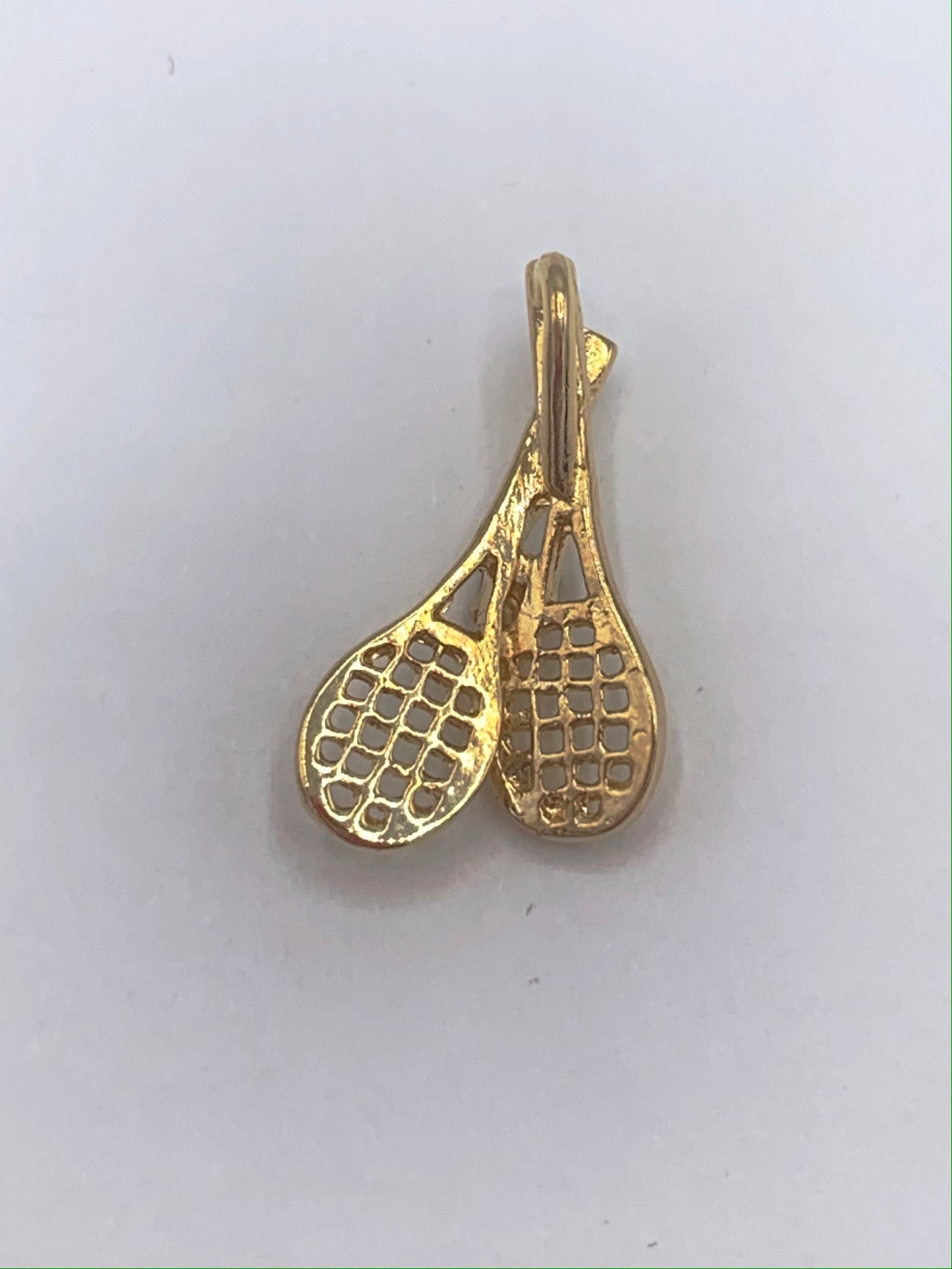 14K Yellow Gold Double Tennis Racket Pendant with Small Diamond