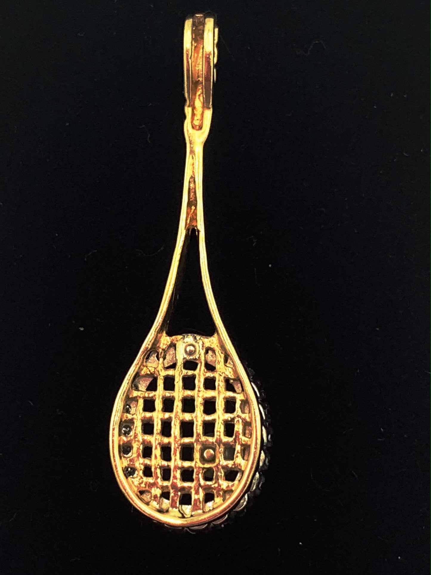 14K Yellow Gold Tennis Racket Pendant with .50 TCW Diamonds and One Pearl