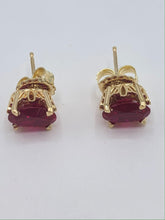 Load image into Gallery viewer, 14K Yellow Gold Oval Ruby Earrings
