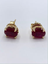 Load image into Gallery viewer, 14K Yellow Gold Oval Ruby Earrings
