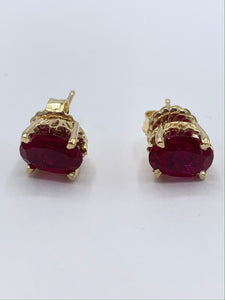 14K Yellow Gold Oval Ruby Earrings