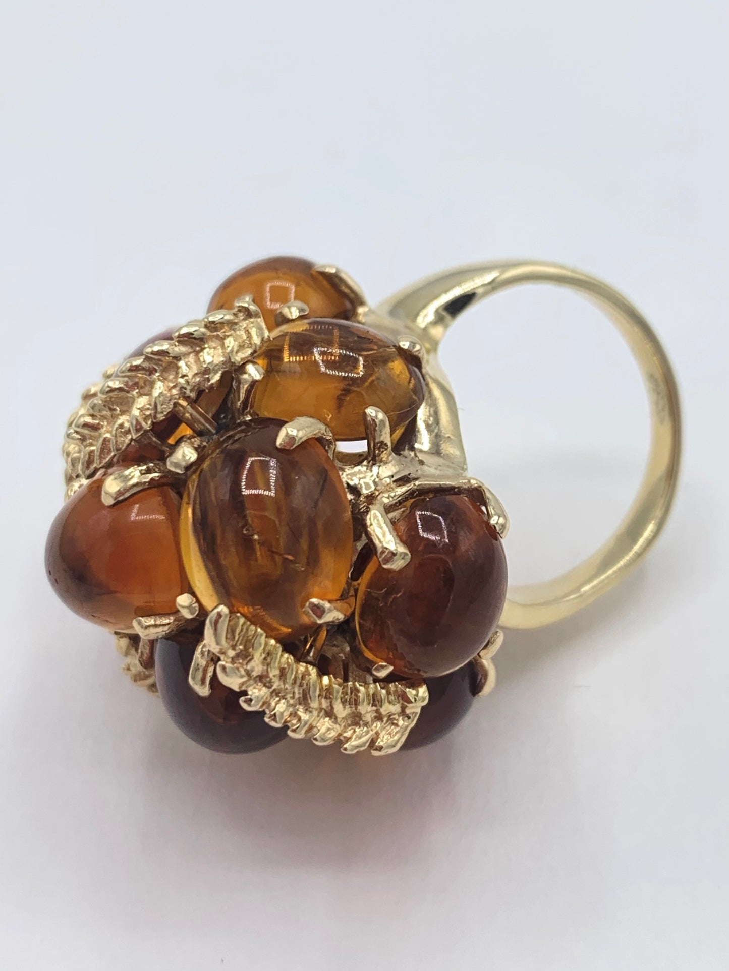 Estate 14K Yellow Gold Vintage 1960s Amber Sap Ring