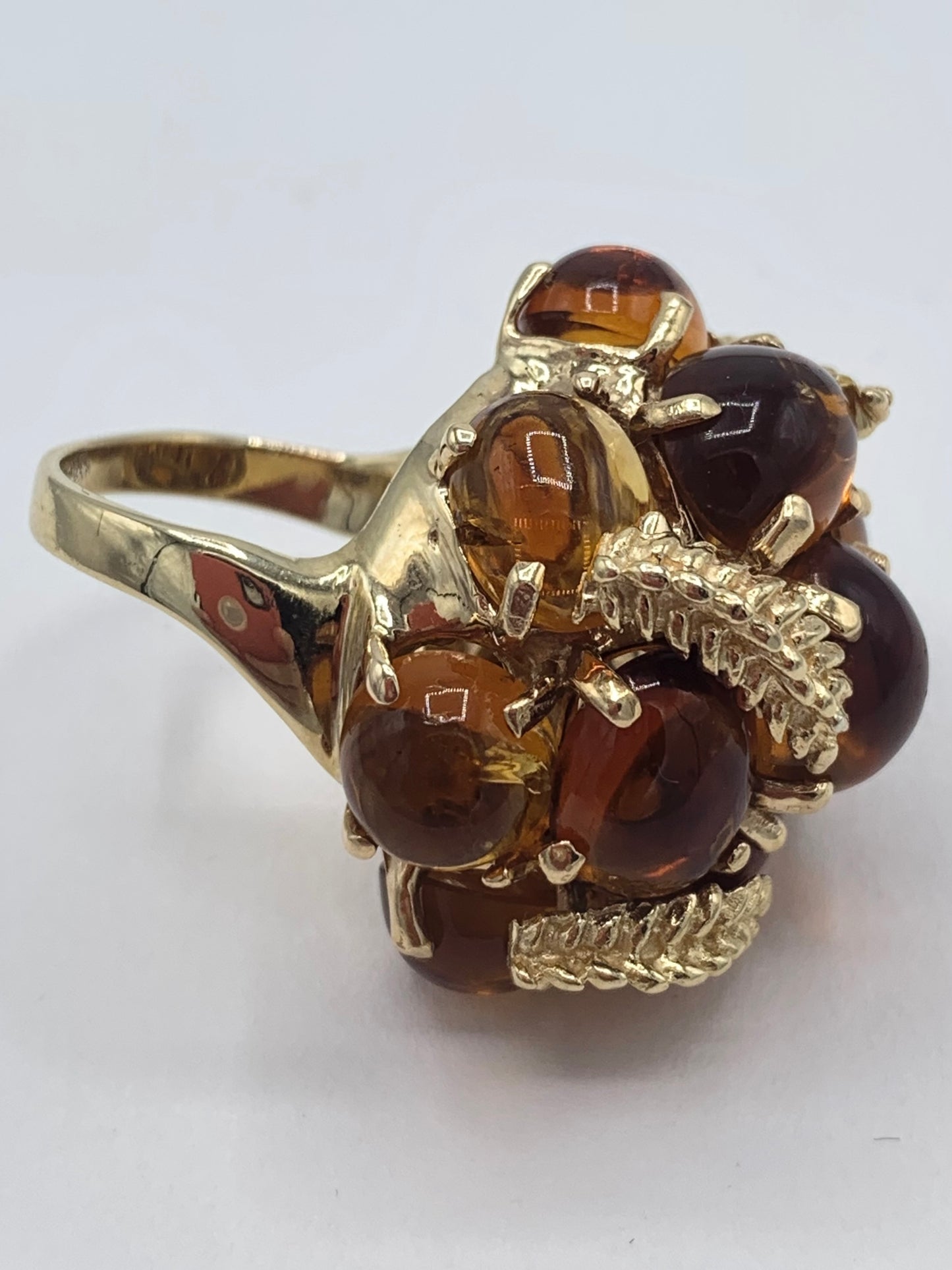 Estate 14K Yellow Gold Vintage 1960s Amber Sap Ring