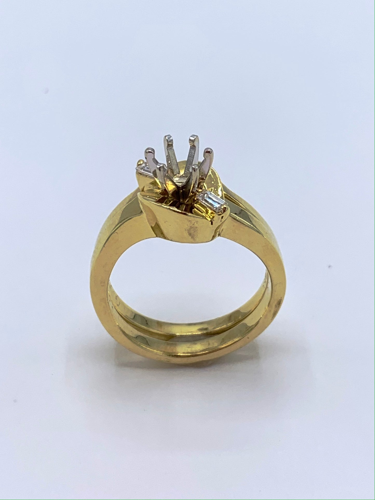 18K Yellow Gold Baguette Diamond Semi-Mount Wedding Set