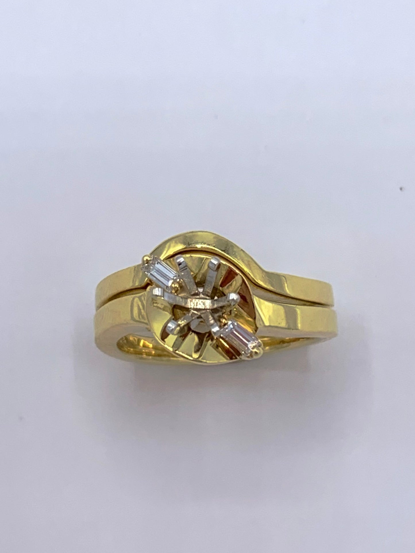 18K Yellow Gold Baguette Diamond Semi-Mount Wedding Set