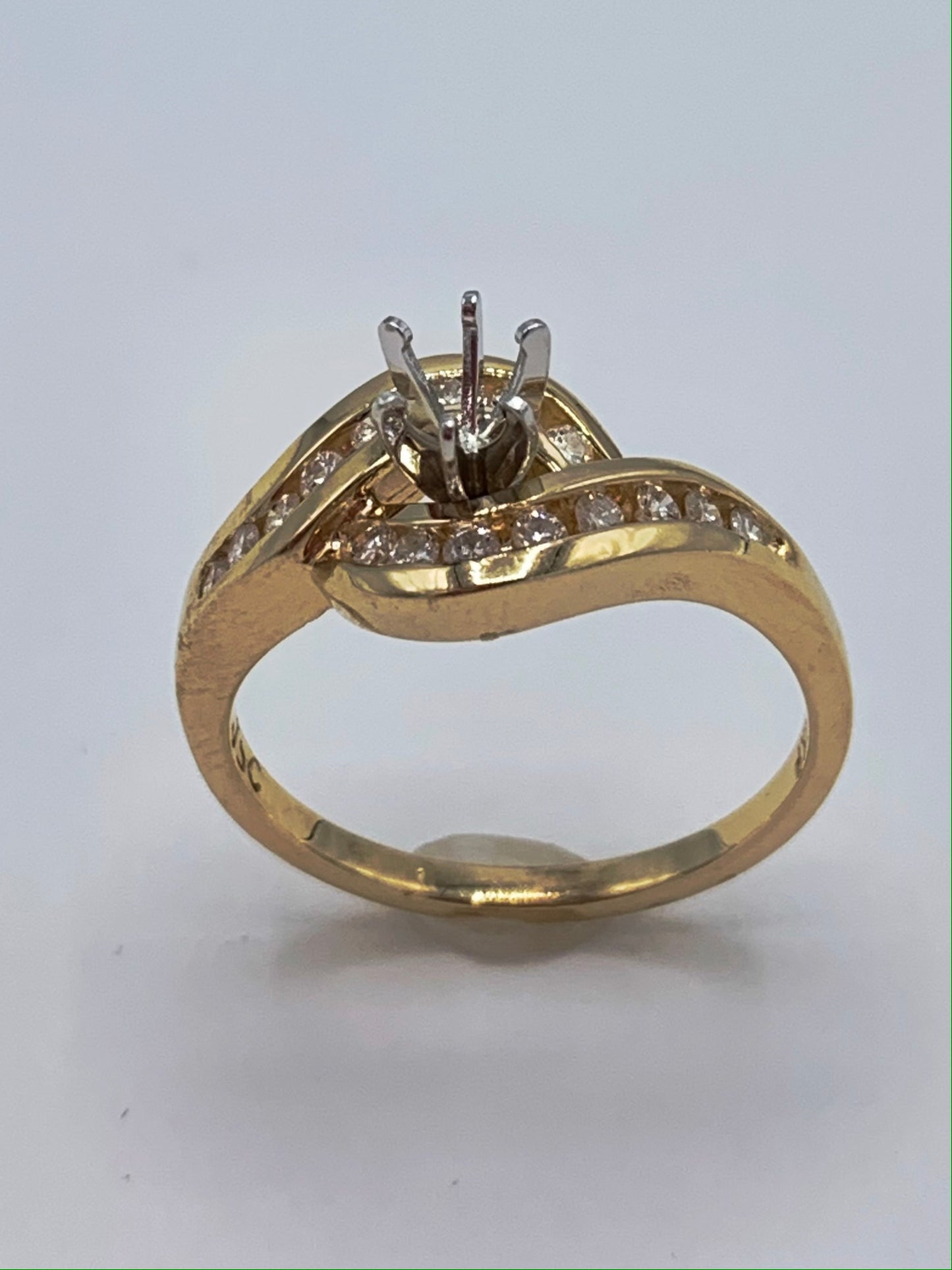 14K Yellow Gold .50 TCW Round Diamonds Semi-Mount Wedding Set