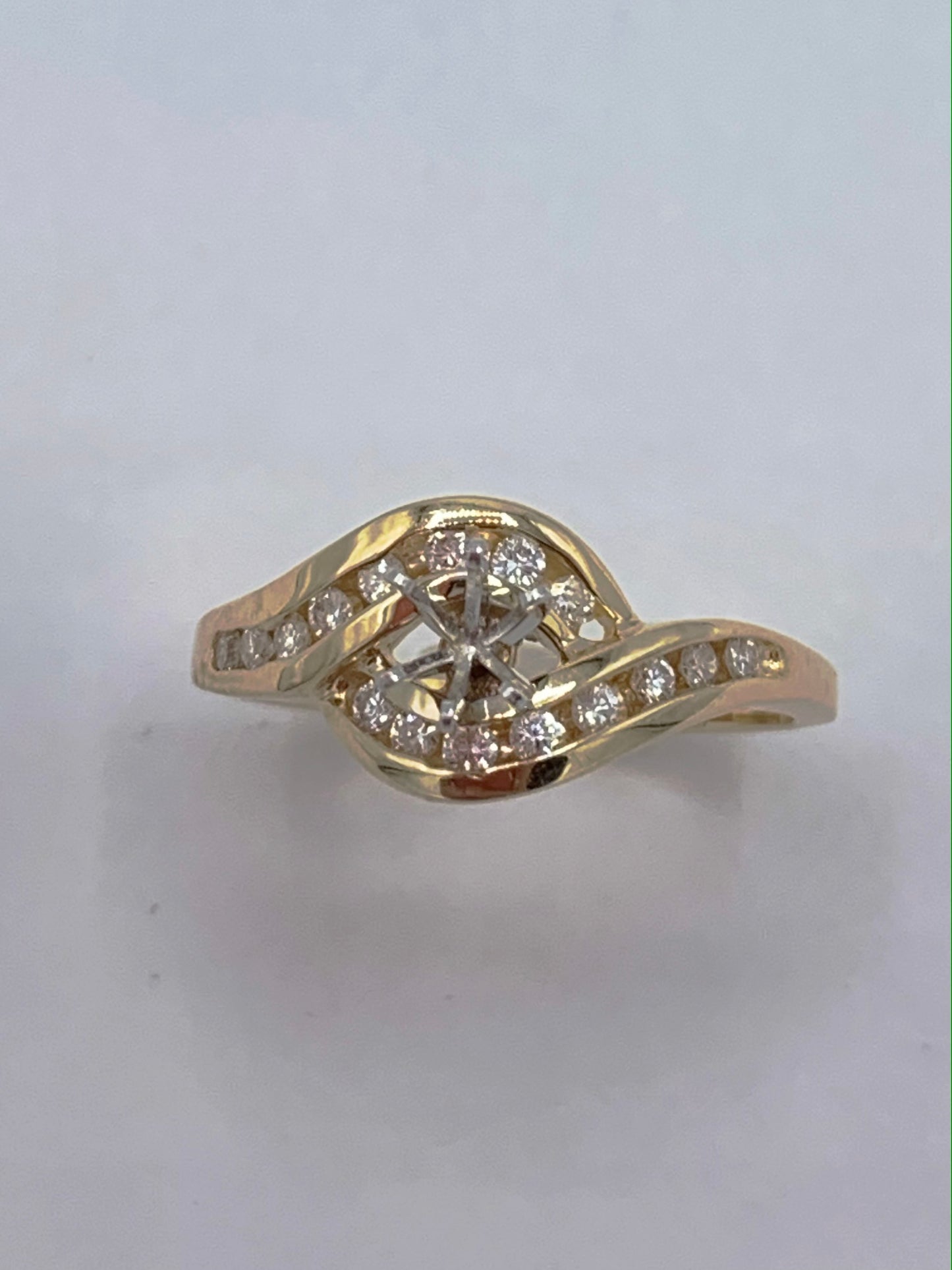 14K Yellow Gold .50 TCW Round Diamonds Semi-Mount Wedding Set