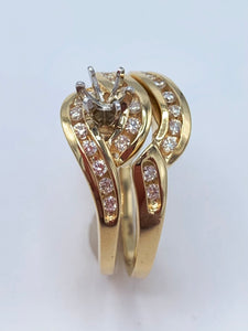 14K Yellow Gold .50 TCW Round Diamonds Semi-Mount Wedding Set