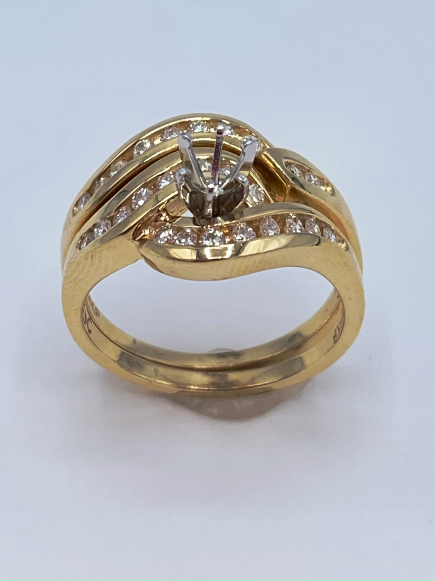 14K Yellow Gold .50 TCW Round Diamonds Semi-Mount Wedding Set