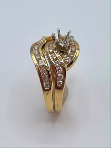 14K Yellow Gold .50 TCW Round Diamonds Semi-Mount Wedding Set