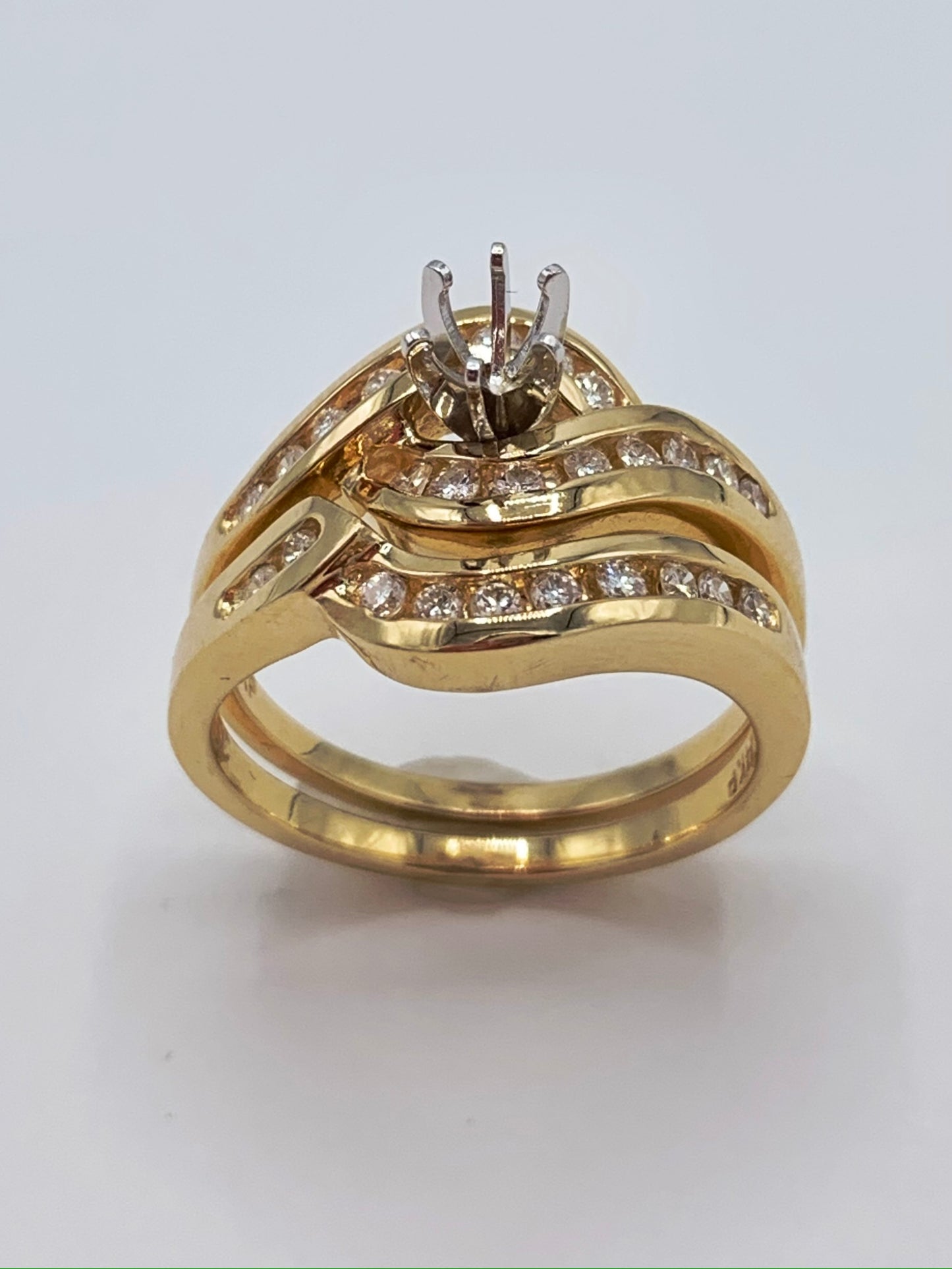 14K Yellow Gold .50 TCW Round Diamonds Semi-Mount Wedding Set