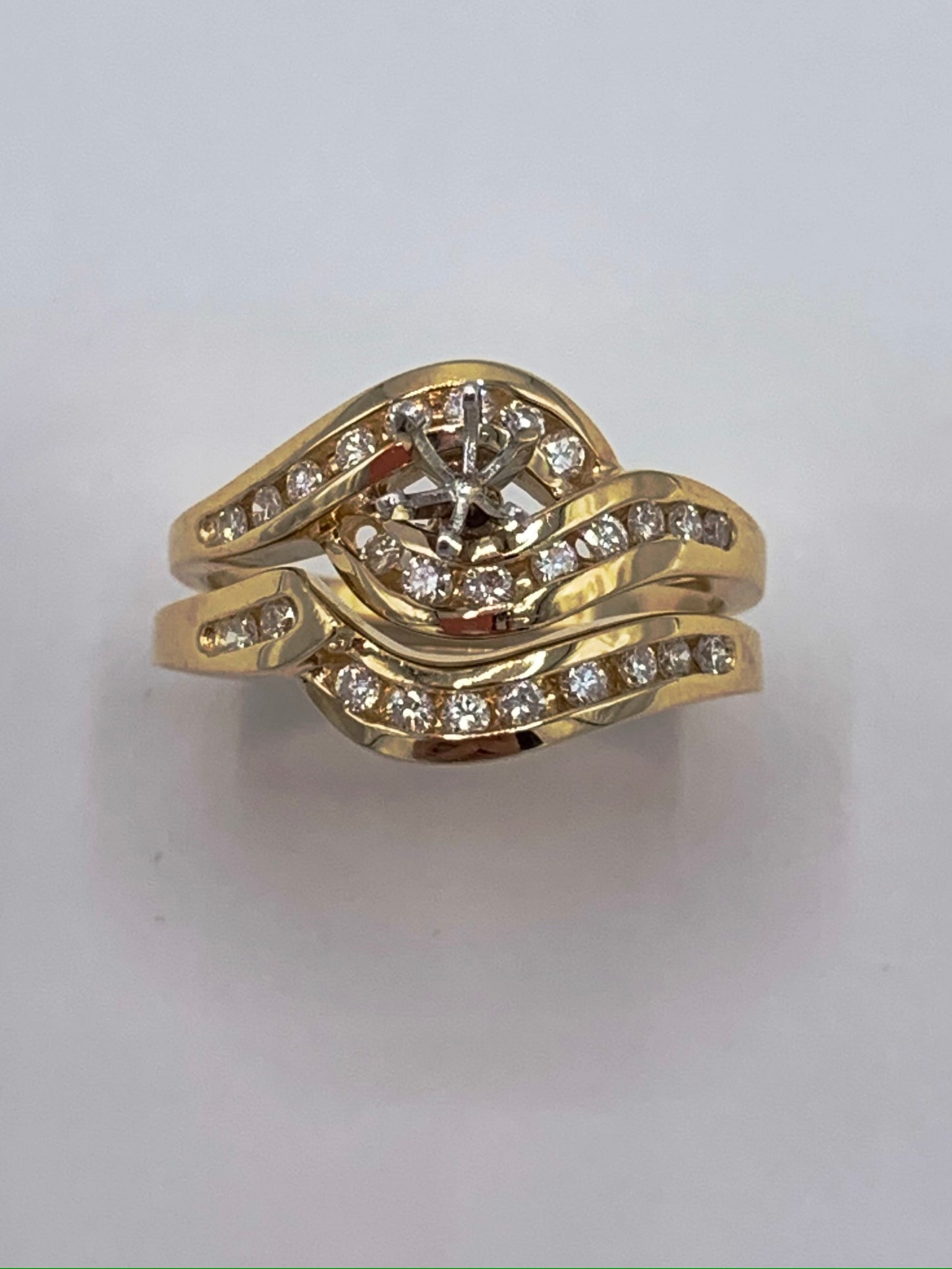 14K Yellow Gold .50 TCW Round Diamonds Semi-Mount Wedding Set