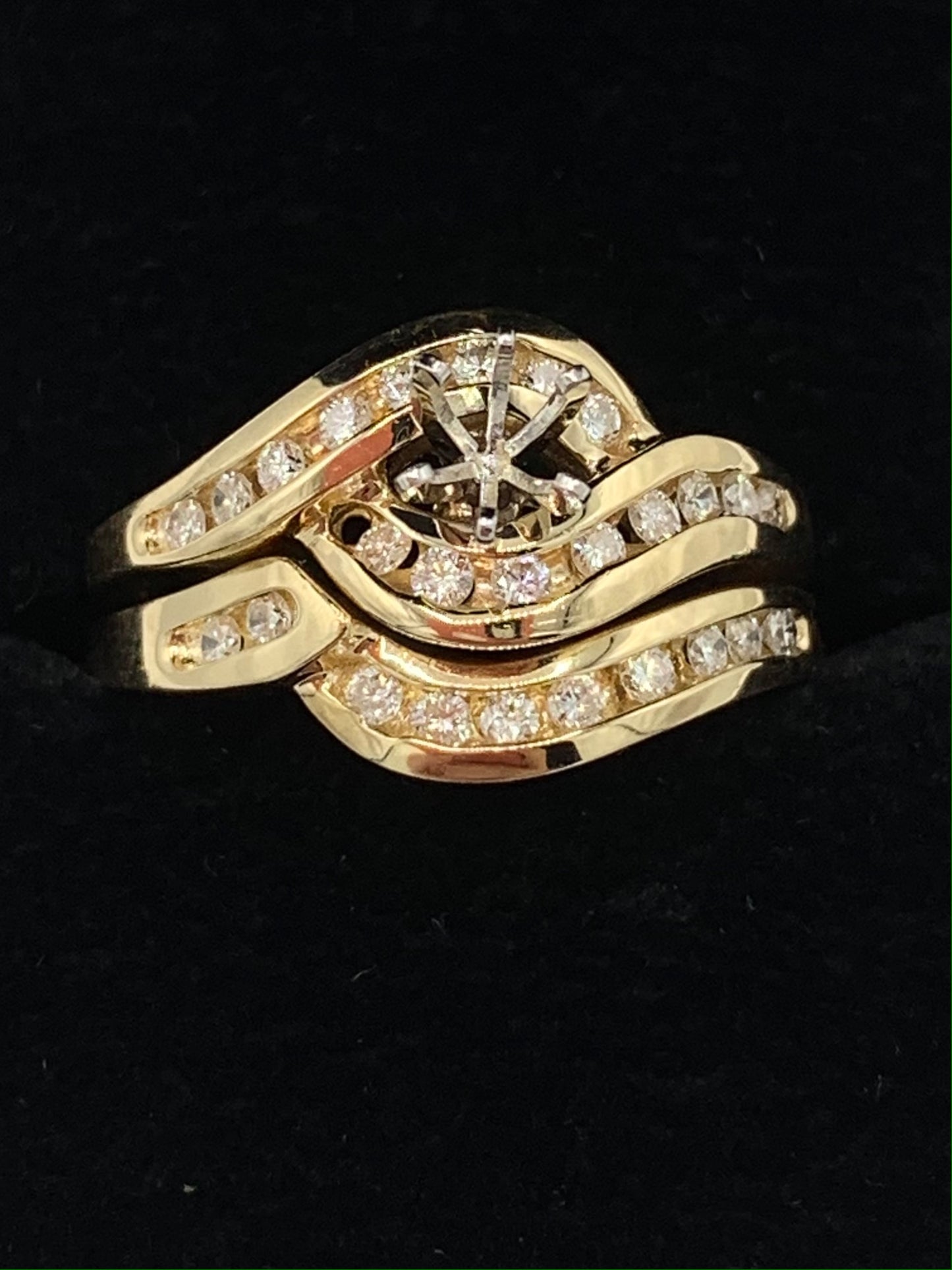 14K Yellow Gold .50 TCW Round Diamonds Semi-Mount Wedding Set